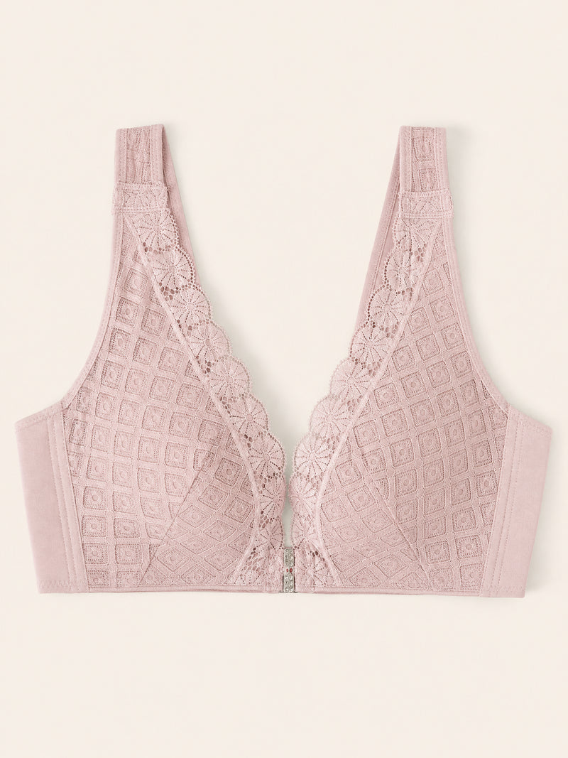 Dual Closure Dusty Pink Lace Bra with Geometric Pattern