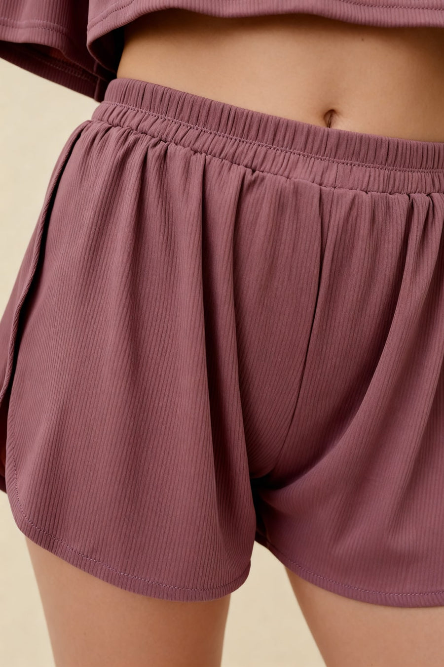 Dusty Mauve Cotton Pajama Set with Elastic Waistband-Pajama Set-Bellascena-bellascena