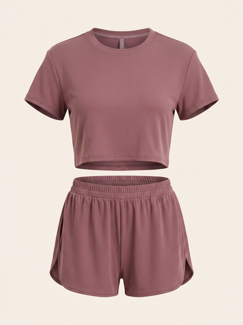 Dusty Mauve Cotton Pajama Set with Elastic Waistband