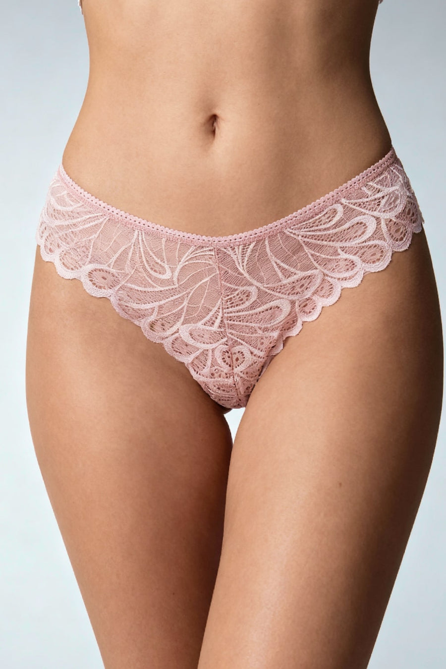 Dusty Pink Lace High Waist Brief with Scalloped Edges-Panty-Bellascena-bellascena