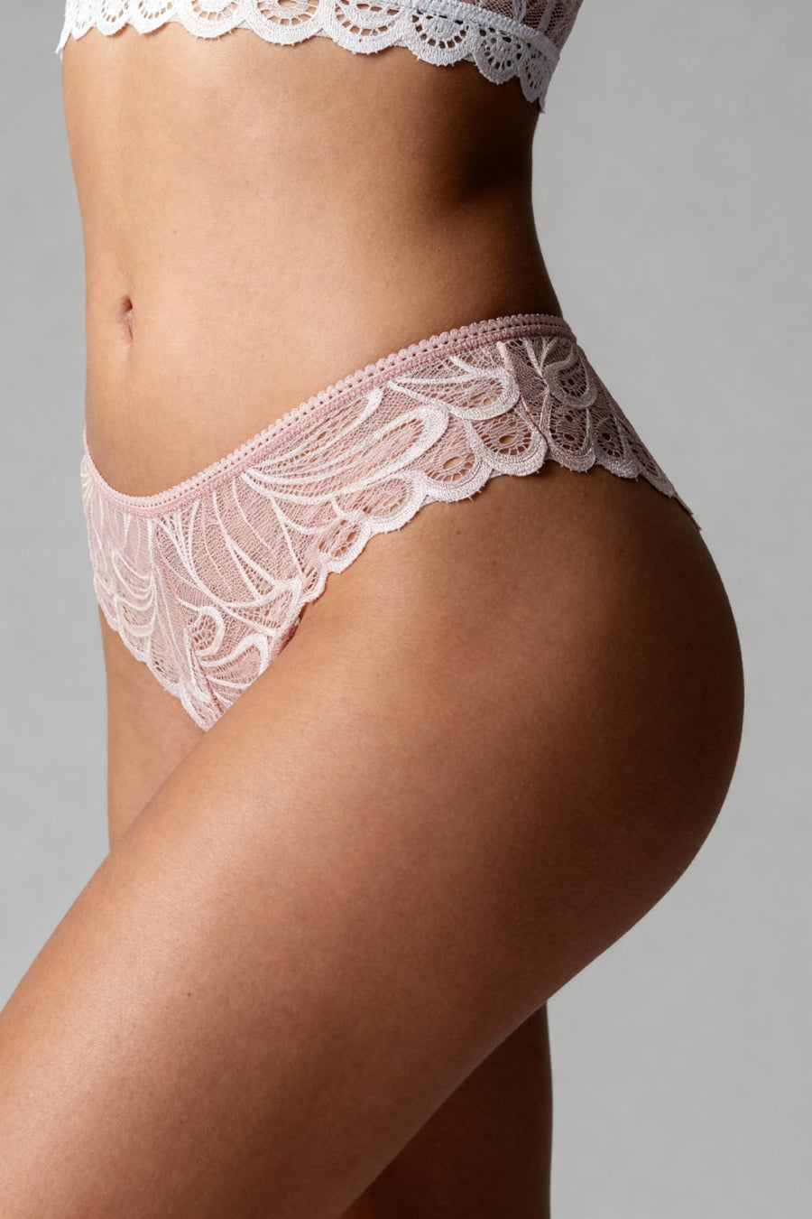 Dusty Pink Lace High Waist Brief with Scalloped Edges-Panty-Bellascena-bellascena
