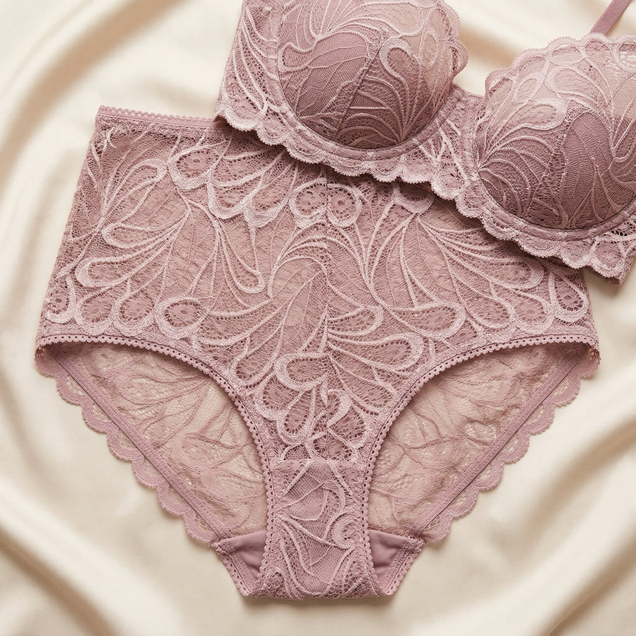 Dusty Pink Lace High Waist Brief with Scalloped Edges-Panty-Bellascena-bellascena