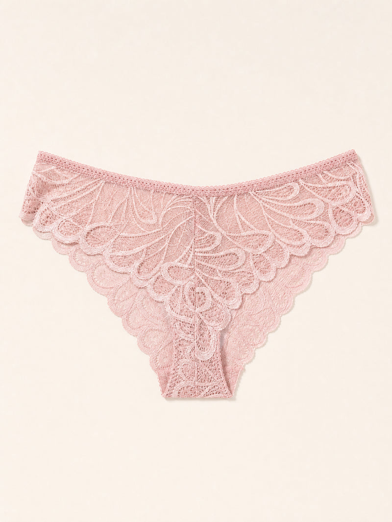 Dusty Pink Lace High Waist Brief with Scalloped Edges