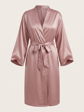 Dusty Pink Satin Kimono Robe with Tie Belt-Kimono Robe-Bellascena-Pink-S-bellascena