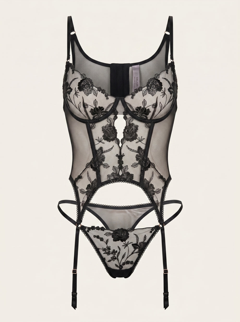 Elegant Black Floral Lace Bodysuit with Cutouts