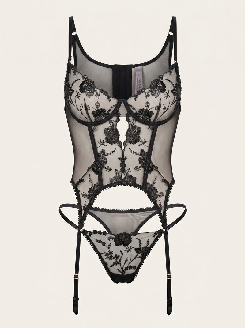 Elegant Black Floral Lace Bodysuit with Cutouts