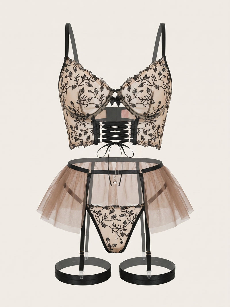 Elegant Black Floral Mesh Bodysuit with Adjustable Straps
