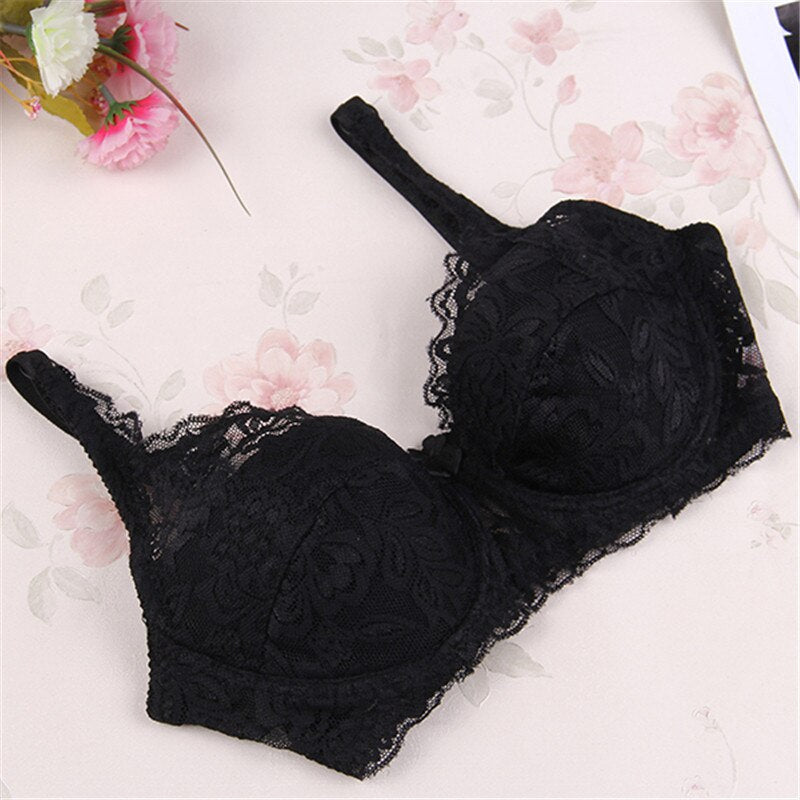 Elegant Black Lace Bra with Scalloped Edges and Bow Detail-Bra-Bellascena-bellascena