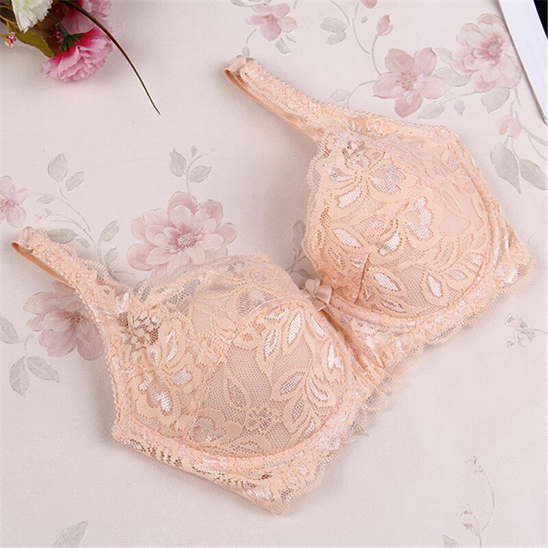 Elegant Black Lace Bra with Scalloped Edges and Bow Detail-Bra-Bellascena-Beige-B/C-60-bellascena