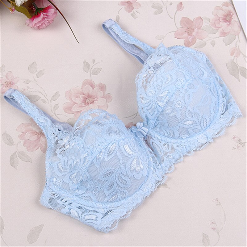 Elegant Black Lace Bra with Scalloped Edges and Bow Detail-Bra-Bellascena-Light Blue-B/C-60-bellascena