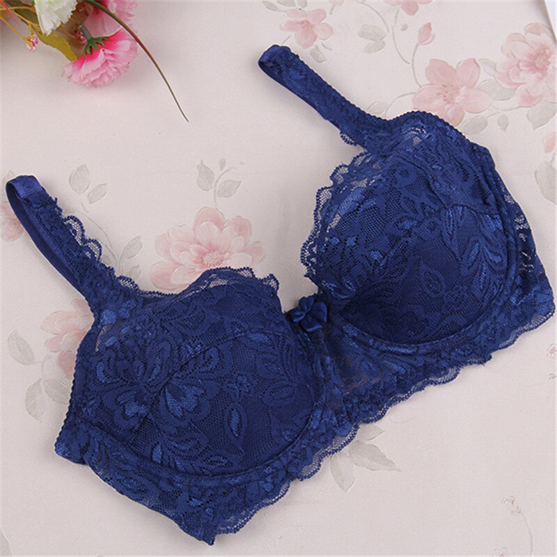 Elegant Black Lace Bra with Scalloped Edges and Bow Detail-Bra-Bellascena-Navy Blue-B/C-60-bellascena