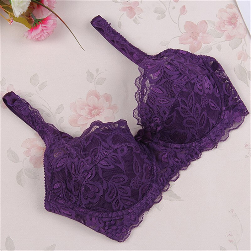 Elegant Black Lace Bra with Scalloped Edges and Bow Detail-Bra-Bellascena-Purple-B/C-60-bellascena