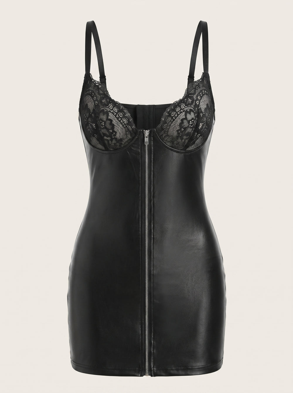 Bustier elegante in pizzo nero con cerniera frontale