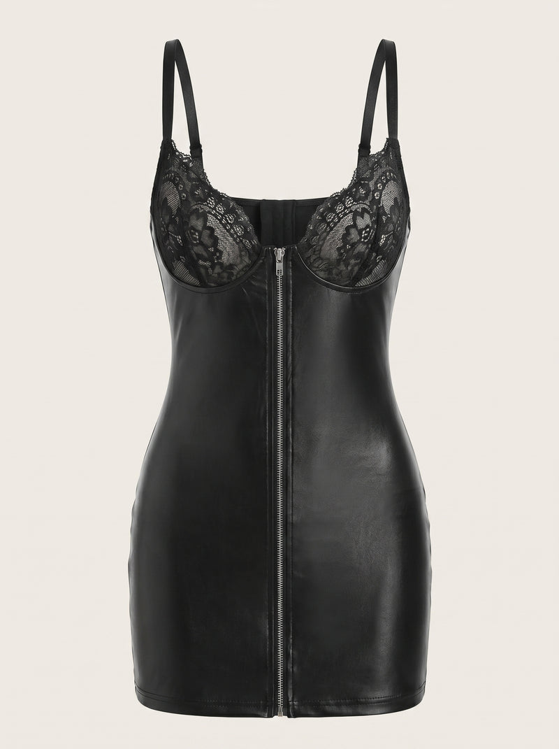 Elegant Black Lace Bustier with Zipper Front