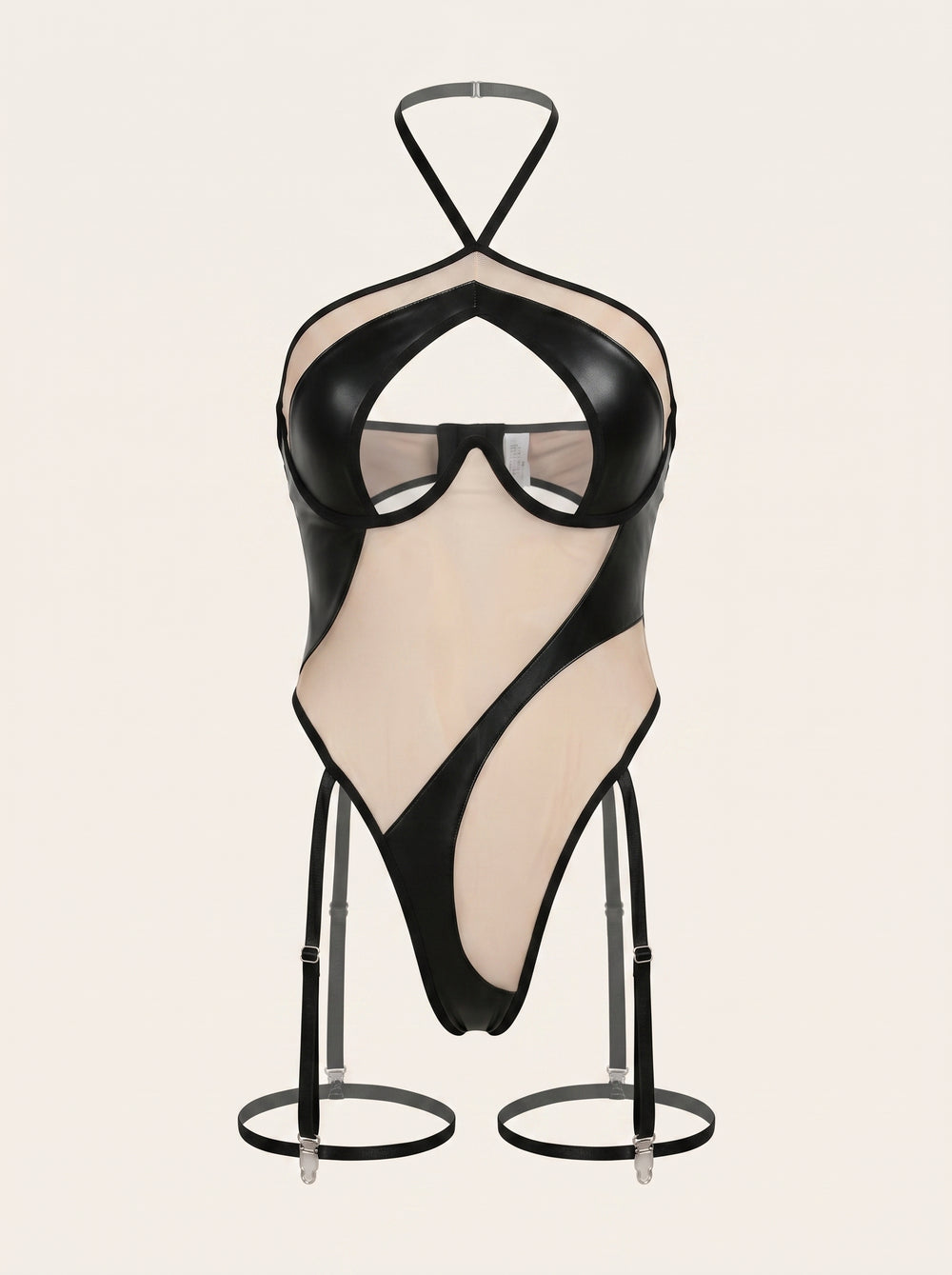 Elegante body in tulle nero con collo all'americana