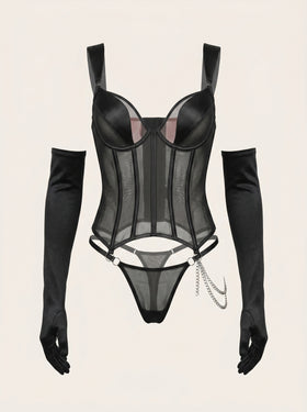 Elegant Black Mesh Bodysuit with Strappy Design-Bodysuit-Bellascena-S-Black-bellascena