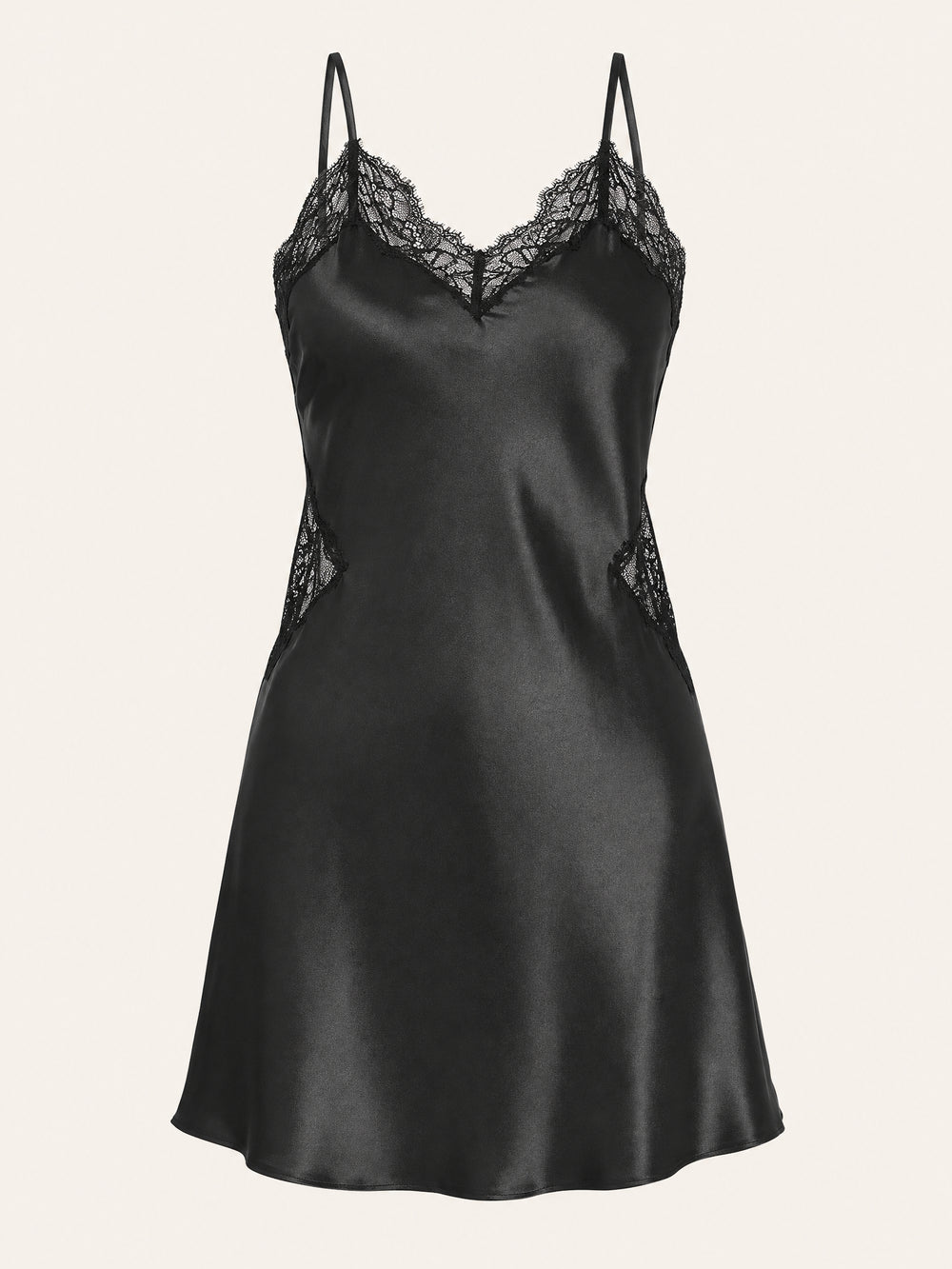 Elegant Black Satin Nightgown with Lace Trim
