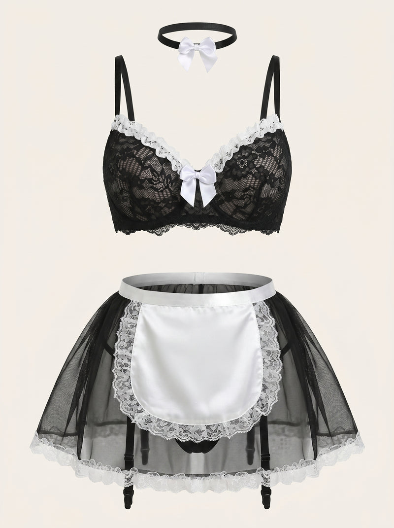 Elegant Black and White Lace Bodysuit with Strappy Details