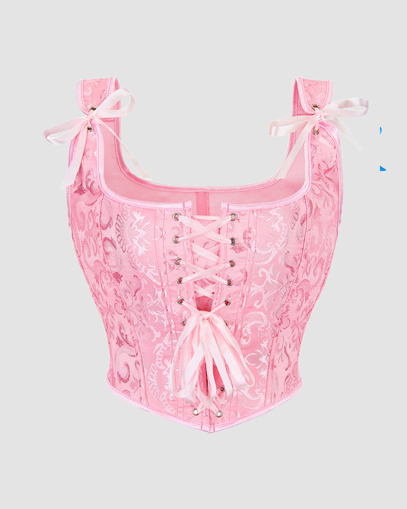 Elegant Light Pink Lace Corset with Lace-Up Detail-Corset-Bellascena-bellascena