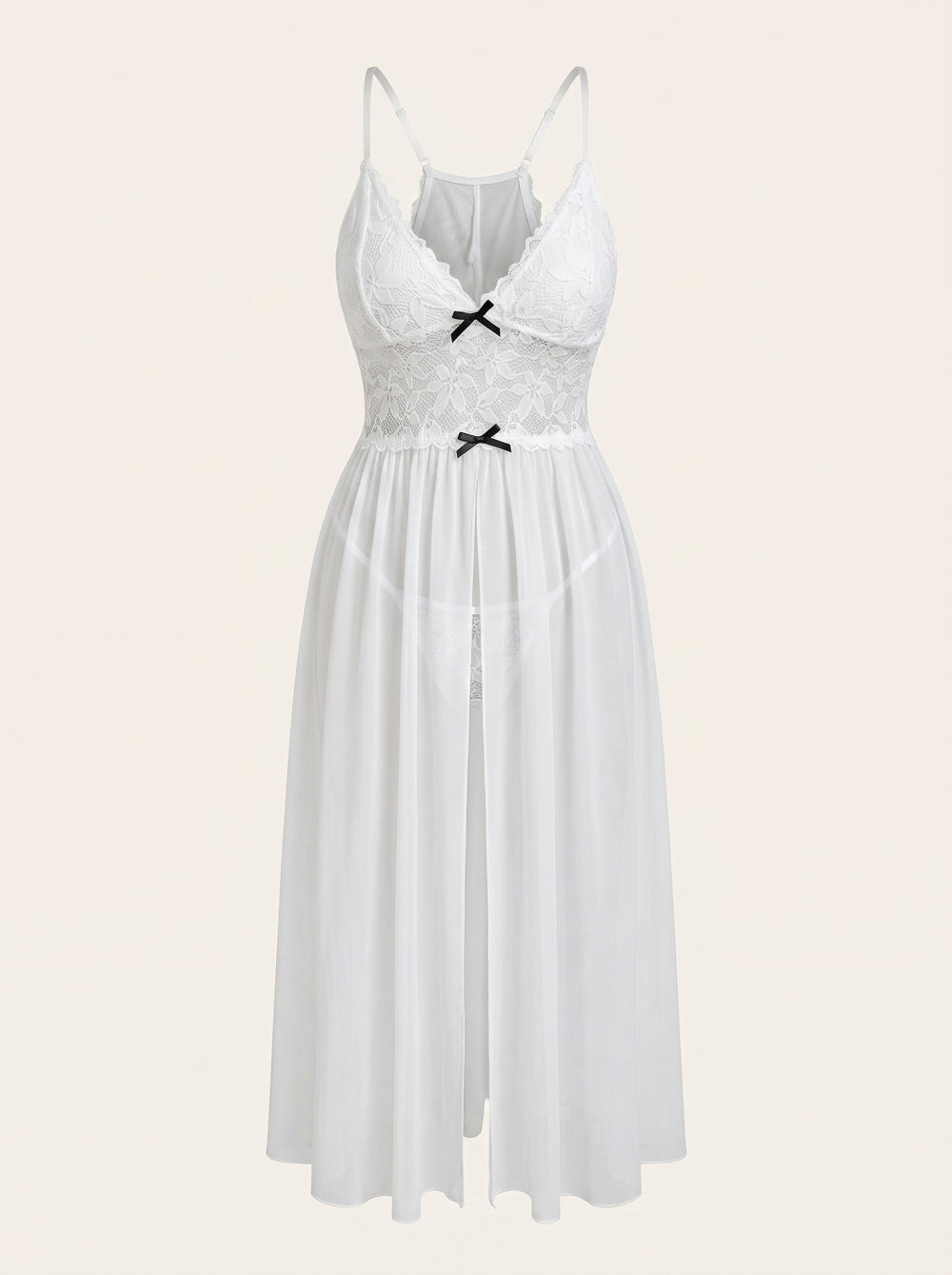 Elegant Solid White Mesh Lace Dress with Strappy High Slit