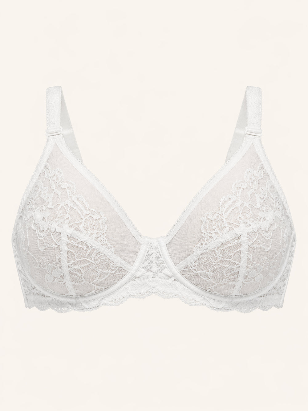 Elegante reggiseno bianco in pizzo con sostegno con ferretto