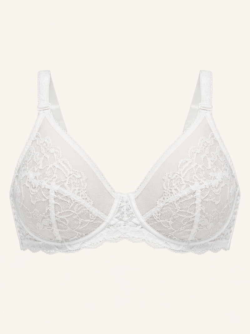 Elegante sujetador blanco de encaje con soporte de aros