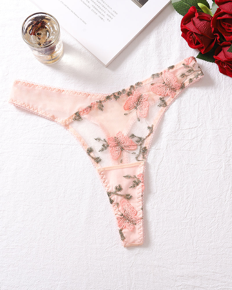 Embroidered Floral Pink Mesh 2 Piece Lingerie Set with Strappy Detail-Corset-Bellascena-bellascena