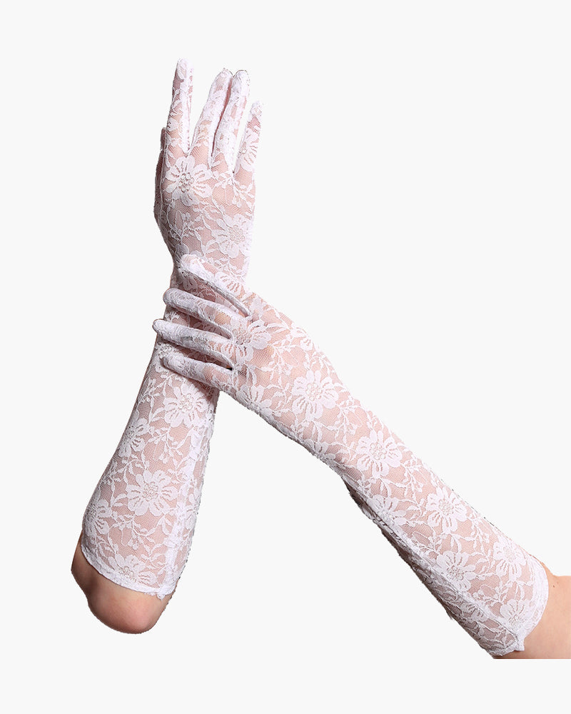 Floral Black Lace Gloves with Sheer Elegance-Gloves-Bellascena-bellascena