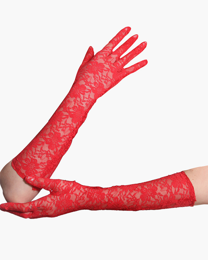 Floral Black Lace Gloves with Sheer Elegance-Gloves-Bellascena-Red-One Size-bellascena