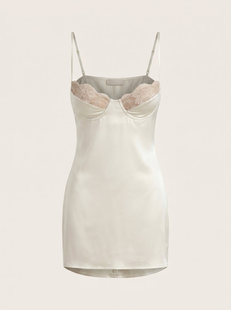 Floral Black Satin Nightgown with Lace Details