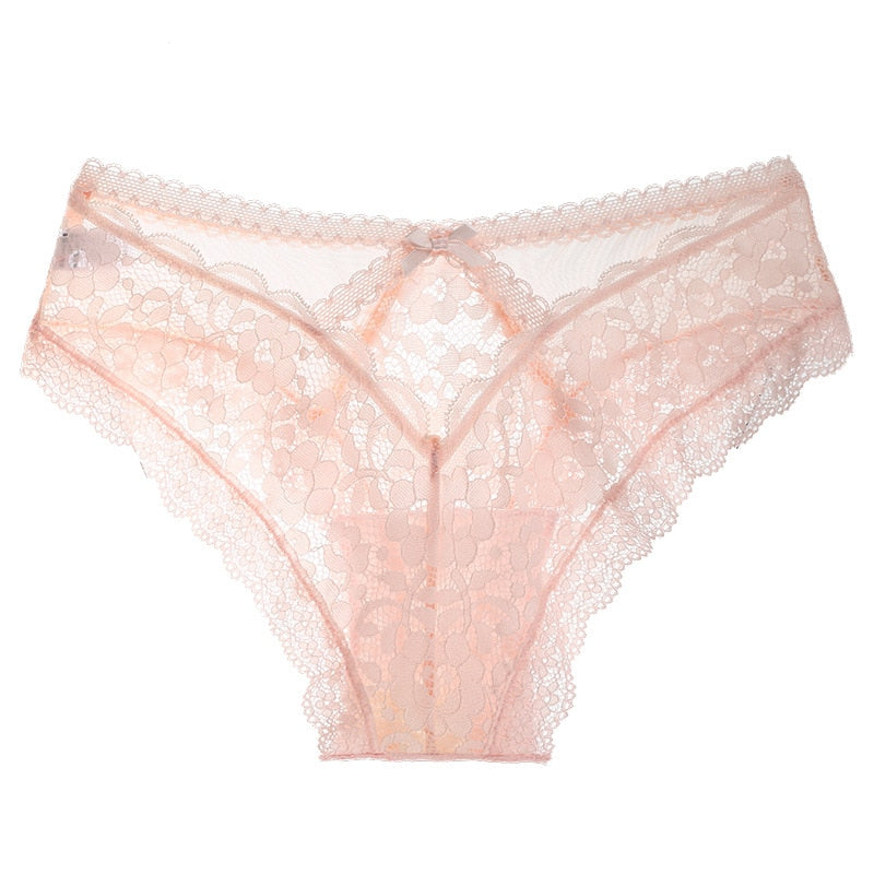 Floral Blush Lace Panty with Scalloped Edges-Panty-Bellascena-Pink-S/M-bellascena