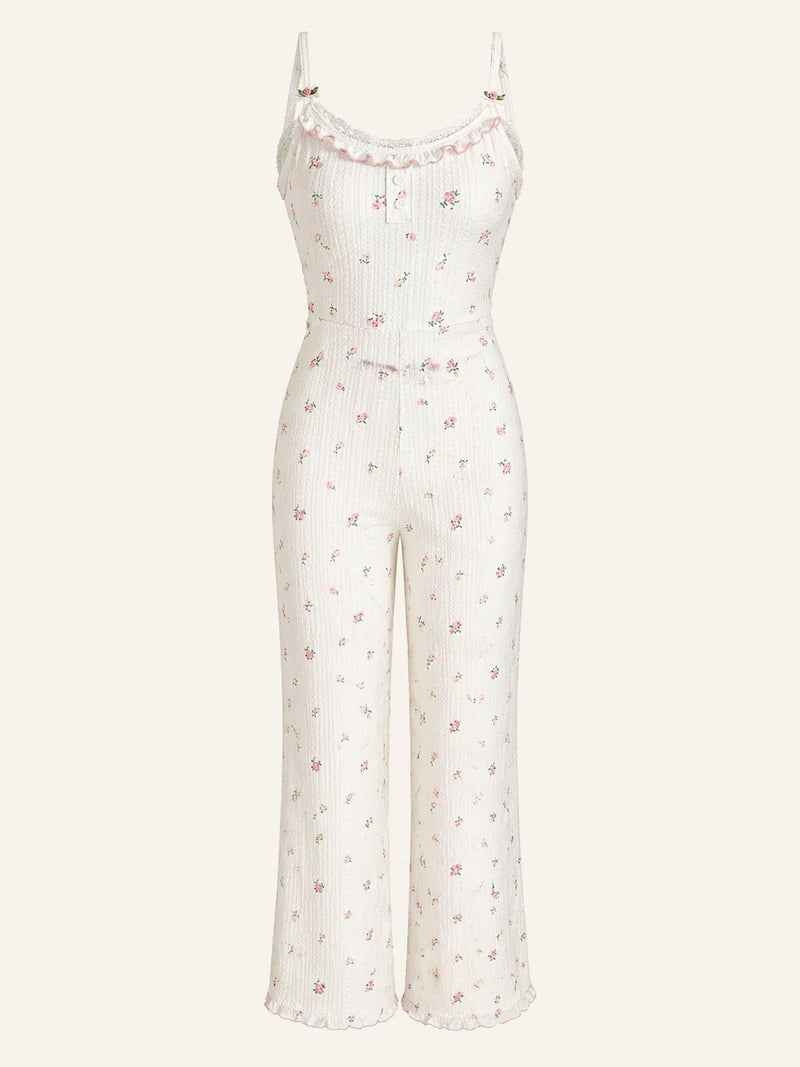 Floral Pink Cotton Bodysuit with Ruffle Detail