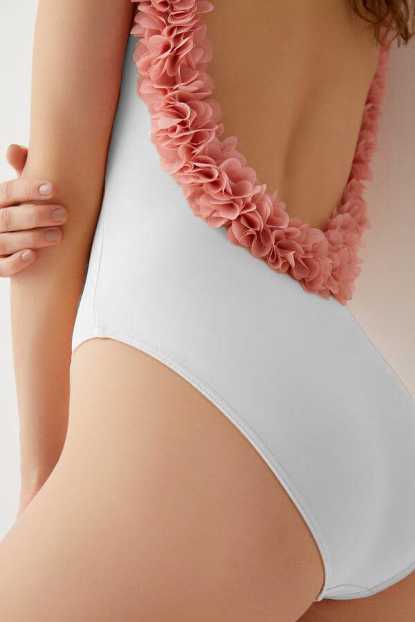 Floral Pink Cotton Swimwear Set with 3D Floral Details-One-Piece Swimsuit-Bellascena-bellascena