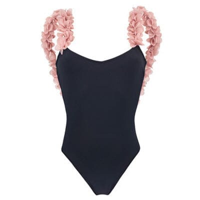 Floral Pink Cotton Swimwear Set with 3D Floral Details-One-Piece Swimsuit-Bellascena-bellascena