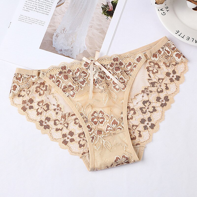 Floral Pink Lace Lingerie Set with Sheer Scalloped Edges-Panty-Bellascena-Nude-Universal-bellascena