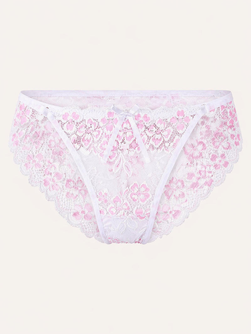 Floral Pink Lace Lingerie Set with Sheer Scalloped Edges