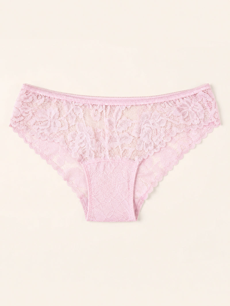 Floral Pink Lace Panty with Scalloped Edges