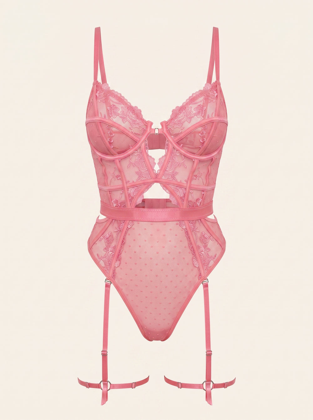 Floral Pink Mesh Bodysuit with Strappy Cutouts