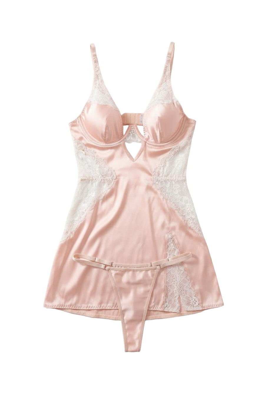 Floral Pink Satin Nightgown with Lace Panel-Nightgown-Bellascena-bellascena