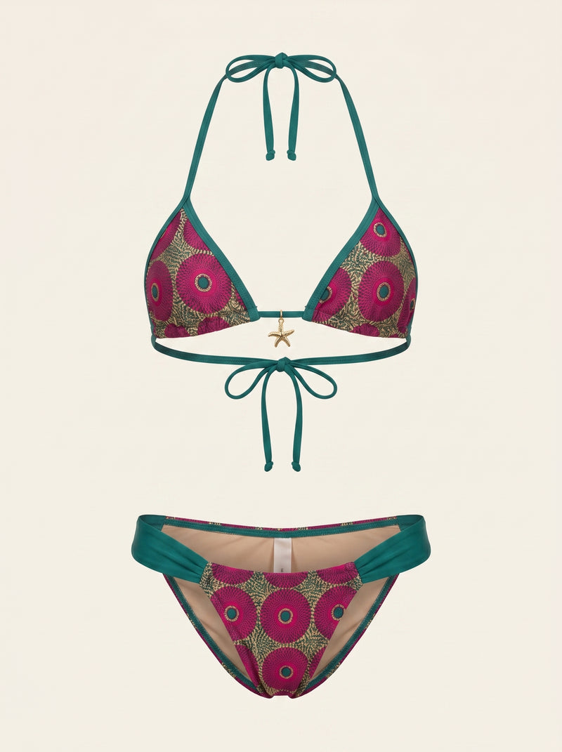 Set bikini elasticizzato rosa floreale con chiusura a laccetto