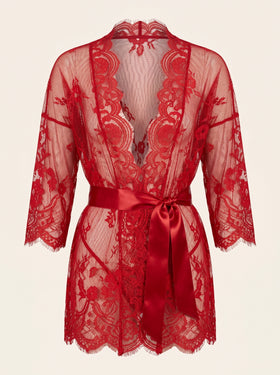 Floral Red Lace Nightgown with Sheer Scalloped Edges-Nightgown-Bellascena-S-Red-bellascena