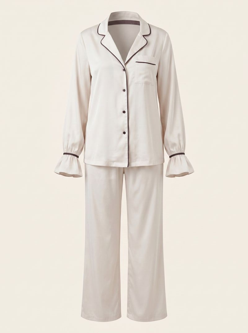 Floral Satin Pajama Set with Ruffle Cuffs