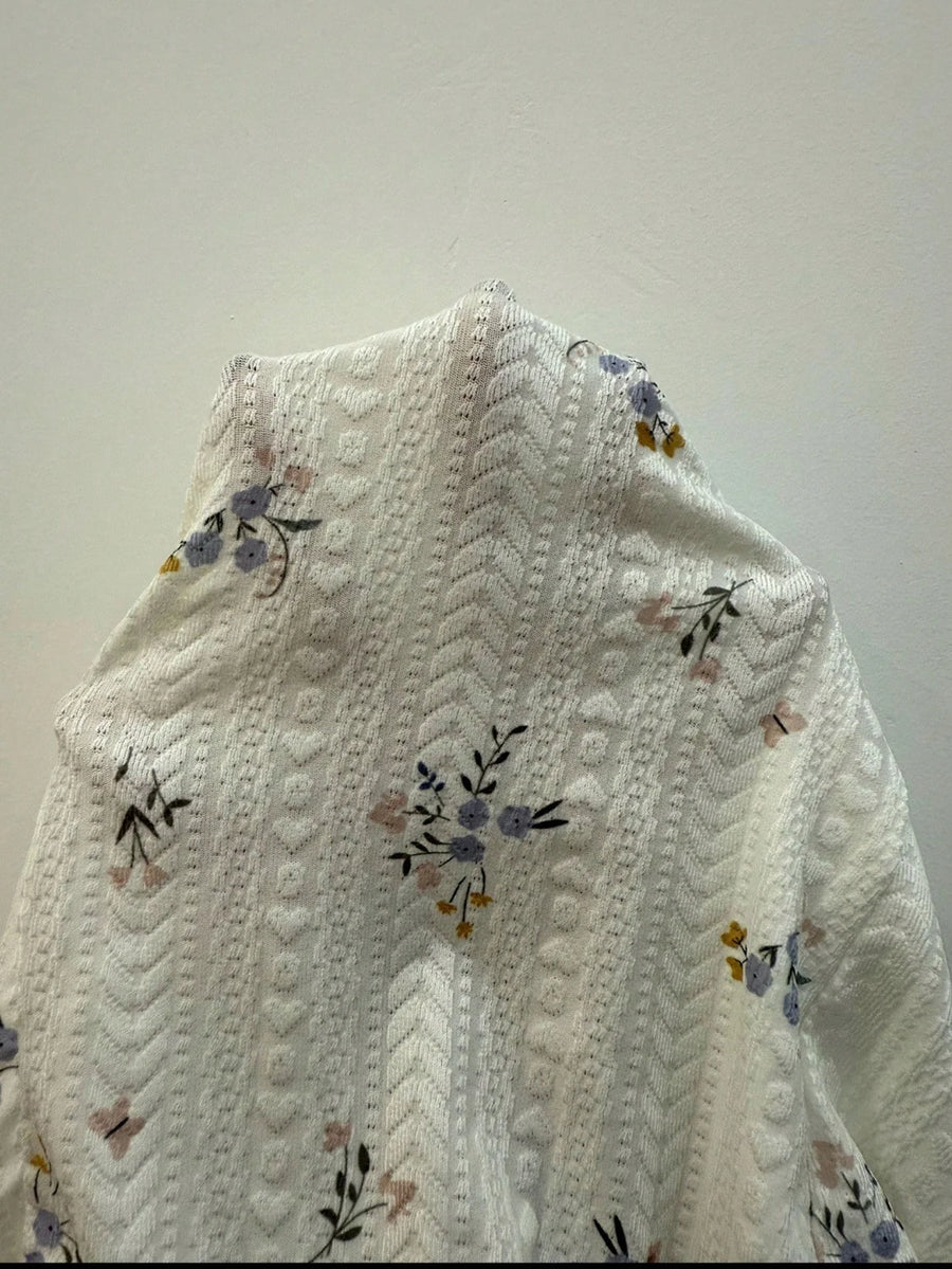 Floral White Cotton Bodysuit with Ruffle Detail-Bodysuit-Bellascena-bellascena