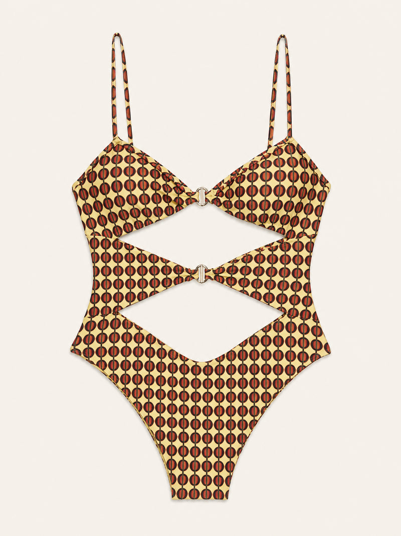 Maillot de bain une pièce en satin à imprimé géométrique avec découpe