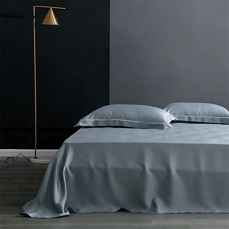 Gray-Blue Satin Bed Sheet with Seamless Glossy Finish-Bed Sheet-Bellascena-Light Gray-245x250cm-bellascena