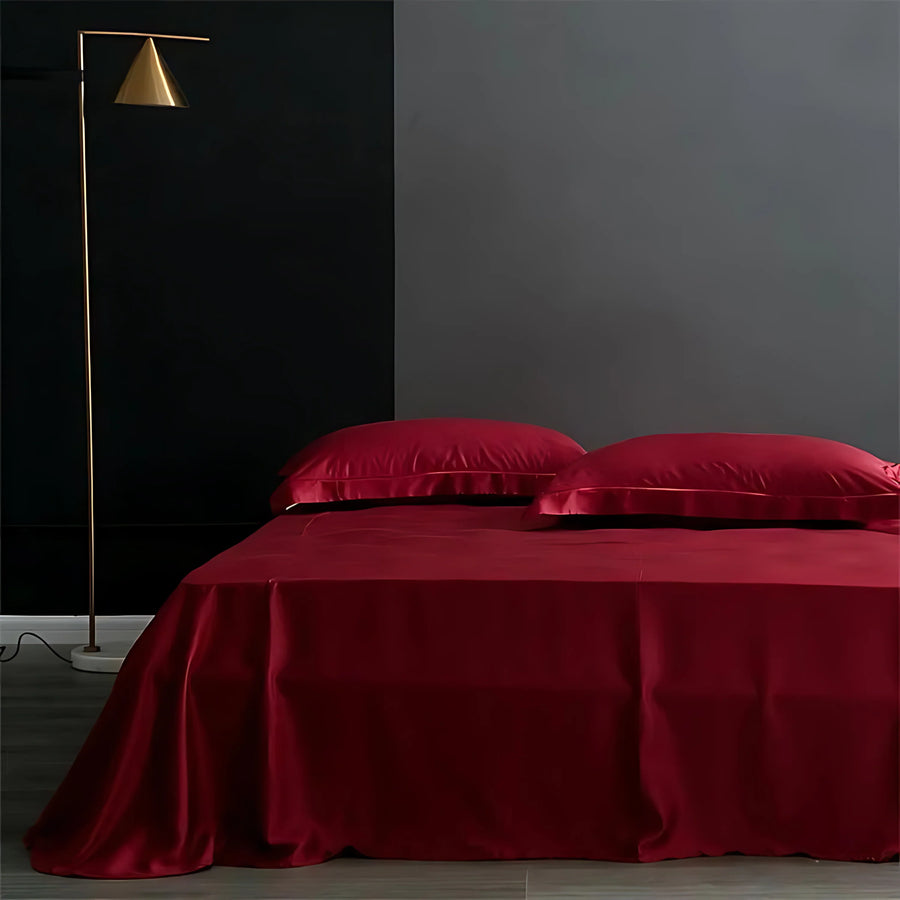 Gray-Blue Satin Bed Sheet with Seamless Glossy Finish-Bed Sheet-Bellascena-Red-245x250cm-bellascena