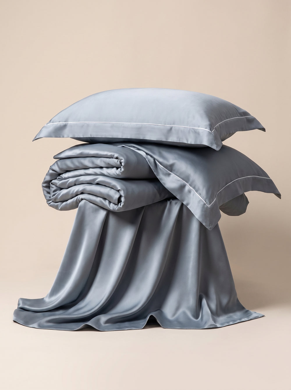 Gray-Blue Satin Bed Sheet with Seamless Glossy Finish
