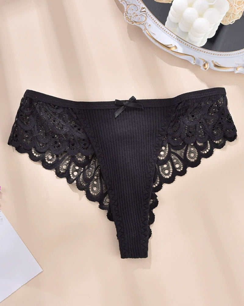 Gray Lace Hipster Panty with Scalloped Edges-Panty-Bellascena-Black-XL-bellascena