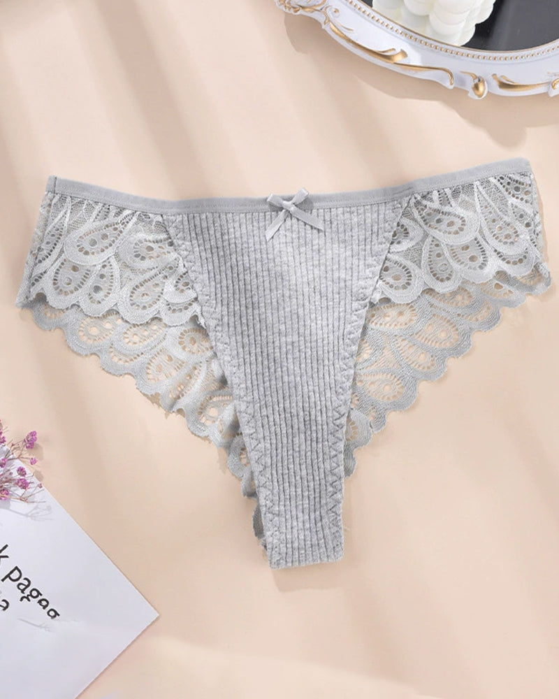 Gray Lace Hipster Panty with Scalloped Edges-Panty-Bellascena-Grey-XL-bellascena