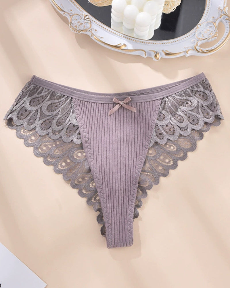 Gray Lace Hipster Panty with Scalloped Edges-Panty-Bellascena-Purple-XL-bellascena